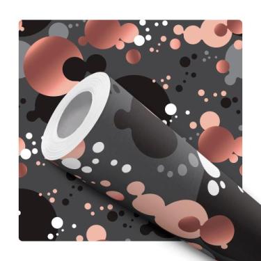 Imagem de Papel de Parede Adesivo Abstrato Preto Rose Gold Círculos Bolas Modern