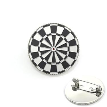 Imagem de Art Attack Emblema de alvo de dardos, broche de terno de camisa ótimo para equipes de dardos e ligas (preto e branco), Metal, Sem pedras preciosas