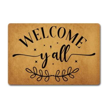 Imagem de Capacho de boas-vindas engraçado Welcome Y'all (23,6 x 39,9 cm) Tapetes de área para decoração de pátio para varanda frontal com impressão colorida e tapetes traseiros de borracha antiderrapante