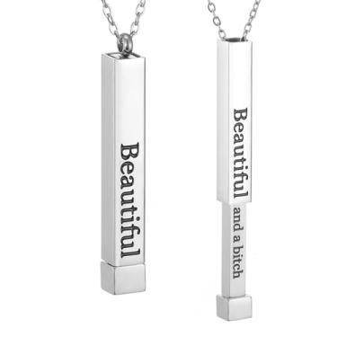 Imagem de SKQIR Be Kind of a Badass Colares femininos com mensagem oculta para melhores amigas irmãs, presentes inspiradores engraçados, colares com pingente de barra vertical, joias, presentes de mordaça para