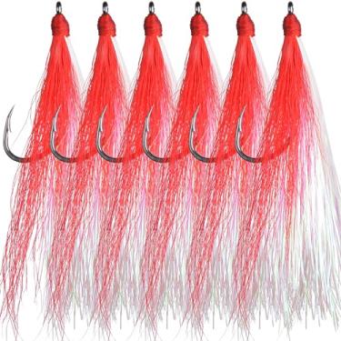 Imagem de Bucktail Teasers Ganchos de pesca de água salgada Linguado de Aço de Alto Carbono Ganchos de Pesca Bucktail Mylar Teasers Inseridos para Catfish Bacalhau Linguado Hi/Lo Rig