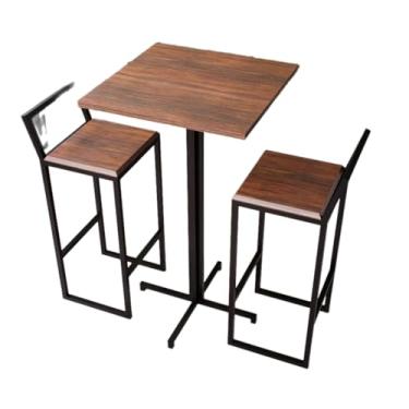 Imagem de Conjunto Mesa Alta Bar Bistrô Quadrada 2 Banquetas Confort Imbuia Industrial Black