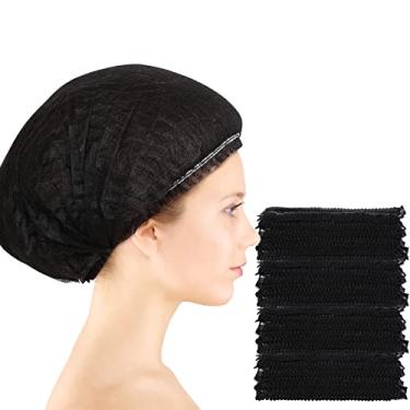 Imagem de Geyoga 100 Peças Bonés de Cabelo 21 Polegada Bonés Não Tecidos Rede de Cabelo Elástico Boné Cabeça Capa de Cabelo Chapéus para Cosméticos, Salão de Beleza (Preto)