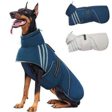 Imagem de Casaco quente para cães, refletor ajustável, casaco de inverno com gola rolê, colete de lã espesso para cães, impermeável, à prova de vento, para clima frio com fivela para cachorros, pequenos, médios