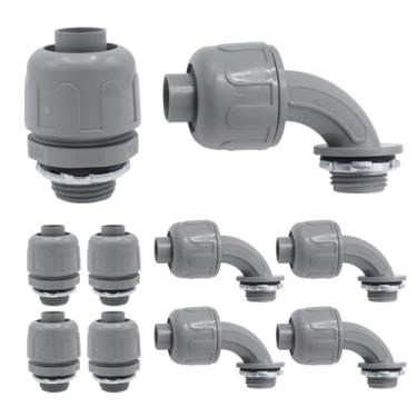 Imagem de Joyangy 10 peças de 1/2 polegada NPT líquido apertado não metálicos conectores de conduíte elétrico, PVC flexível reto e 90 graus cotovelo conduíte conectores para uso interno e externo