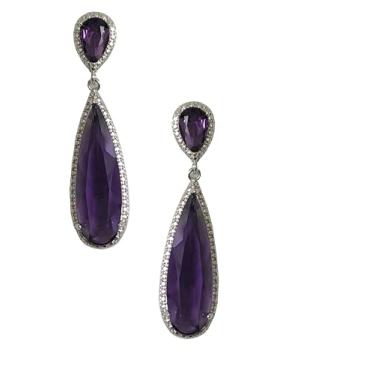 Imagem de Brincos de dama de honra de casamento estilo retrô retrô estilo Gatsby melindrosa ametista roxa em tom prateado, Cristal de strass, Sintético