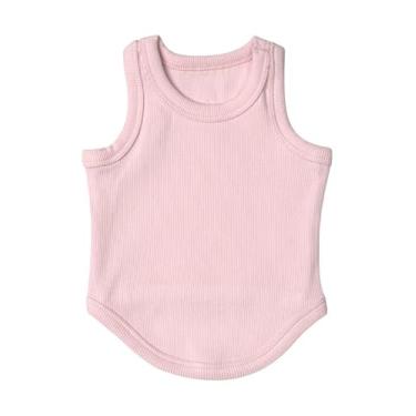 Imagem de Poocii Lindas roupas para cães, camiseta regata canelada para animais de estimação pequenos, médios ou grandes, mistura de algodão respirável e macio (rosa, P)