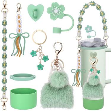 Imagem de Mity rain Conjunto de acessórios de copo de 8 peças para copo Stanley de 590 ml, 850 g, copo de 1,134 g com alça, incluindo alça de alça de garrafa de água, cobertura de palha, pingentes de chaveiro,