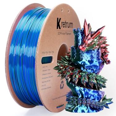 Imagem de Kretrum Filamento de impressora 3D Silk PLA Filamento de impressão 3D Coextrusão Filamento PLA de seda 1,75 mm Filamento tricolor 3D PLA Plus Filamento que muda de cor 1 kg / 2,2 lbs Filamento de seda
