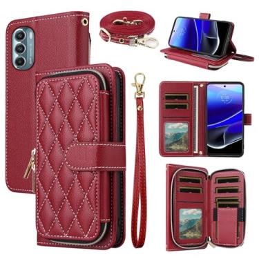Imagem de Dswteny Argyle Capa carteira para Motorola Moto G Stylus 5G 2022 com alça de pulso, alça de ombro, suporte para cartão de crédito de couro PU, capa para celular Motorola GStylus G5 XT2131DL mulheres