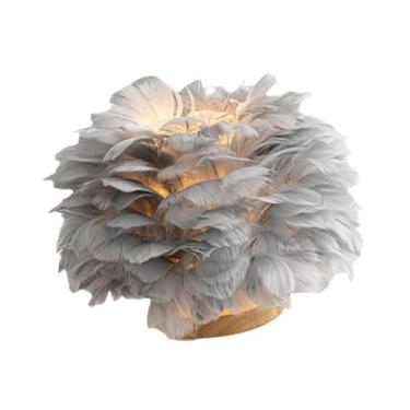 Imagem de Generic Abajur de mesa Feathers Shade Abajur de cabeceira Simples Regulável Art Nordic Abajur de mesa Luz noturna para cozinha Quarto Café Decoração