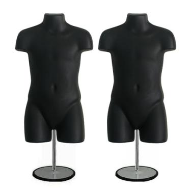 Imagem de DisplayTown Pacote Com 2 Manequim Infantil Preto, Torso, Forma De Vestido, Corpo Vazado Nas Costas, Com Suporte De Metal Para Mesa Ou Pendurado Para Tamanho 5T-7