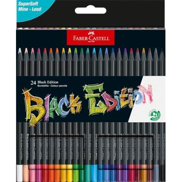 Imagem de Faber-Castell Lápis de cor Black Edition – 24 unidades, madeira preta e grafite supermacio, lápis de colorir para livros de colorir para adultos, lápis de cor de arte