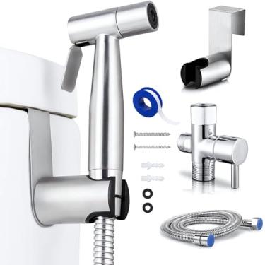 Imagem de PEAKTREND Pulverizador portátil de bidê para banheiro, conjunto de pulverizador de bidê de banheiro de aço inoxidável premium, pulverizador de fraldas de pano para bebê com kit de mangueiras de spray