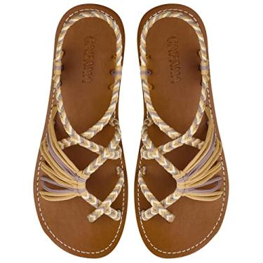 Imagem de Capana Sandálias rasas femininas de tecido - sandálias trançadas com tiras, sandálias de praia para mulheres verão elegante, sandálias boêmia de corda, sapatos femininos casuais de primavera,