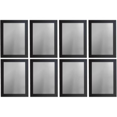 Imagem de Kit 8 Espelhos Decorativo 18x24 Com Moldura de Madeira Preta Branca Dourada ou Tabaco para Quarto Sala Banheiro Salão de Beleza Manicure Hall de Entrada (Preto)