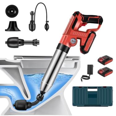 Imagem de Desentupidor de vaso sanitário elétrico com 2 baterias, ferramentas de remoção de entupimento de drenagem, êmbolo de ar de alta pressão para vaso sanitário, banheiro, ralo de chão, esgoto, cano,