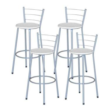 Imagem de Jogo 4 Banqueta Alta Ratan Cinza Retro - Lamar Design, Laca branca