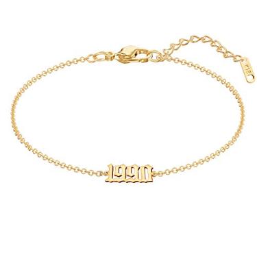 Imagem de Glimmerst Pulseira de aço inoxidável banhada a ouro 18 K com número de aniversário memorável para mulheres, Small, Ouro amarelo, Sem Pedra Preciosa