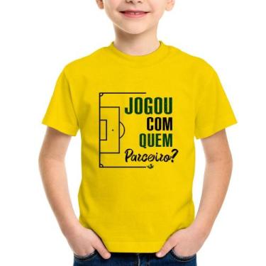Imagem de Camiseta Infantil Jogou com quem parceiro - Foca na Moda, Amarelo, 10