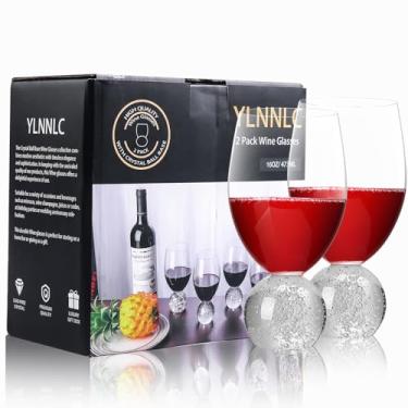 Imagem de YLNNLC 2 peças de taças de vinho sem haste de 473 ml com base de bola de cristal, sem chumbo, conjunto de 2 taças de vinho tinto e branco para uso diário, festa, bar em casa, aniversário de casamento,