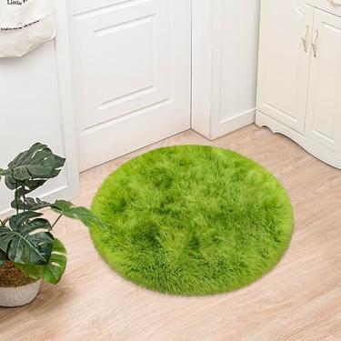 Imagem de JiaoBaba Tapete redondo verde tie dye pequeno 0,9 x 0,9 m tapete fofo circular felpudo felpudo tapete de pelúcia para quarto de meninas, quarto de crianças, sala de estar, berçário, decoração de