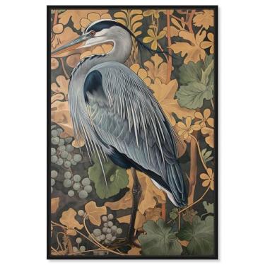 Imagem de Art Remedy Heron's Blue Serenade Canvas Bird Maximalist, moldura preta, 50,8 cm x 76,2 cm