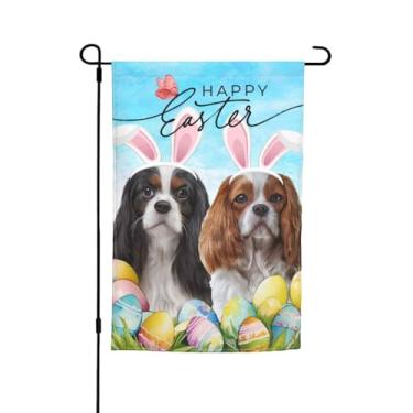 Imagem de Spring Happy Easter Cavalier King Charles Spaniel Eggs Dog Garden Flag 30,5 x 45,7 cm, decoração vertical dupla face, bandeira pequena para uso externo, sazonal, ao ar livre