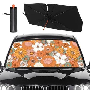 Imagem de Guarda-sol para para-brisa de carro atualização 2025 5 camadas nano revestimentos flor floral carro janela frontal bloqueio UV protetor solar para a maioria dos carros SUV, tamanho universal 57x30