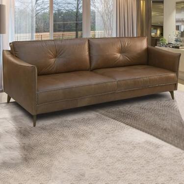 Imagem de Sofá Sala de Estar Decorativo Living 204cm Pés de Madeira Peoria Couro Marrom Chocolate Manchado G93 - Gran Belo