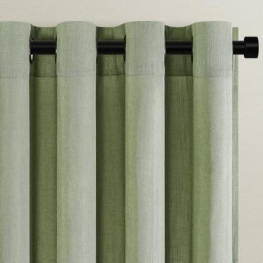 Imagem de Cortinas longas de 272 cm extra longas de linho verde sálvia semitransparente, 2 painéis para sala de estar, quarto, argolas, texturizadas, de linho grosso, cortinas de 272 cm para janela grande