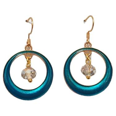 Imagem de Brincos pendentes de gota de cristal, argolas crescentes turquesa metálicas, anzol dourado, general, Metal, Sem pedra preciosa