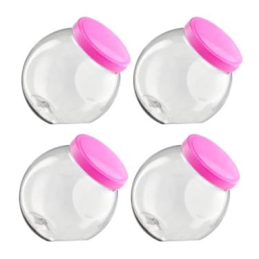 Imagem de Kit 4 Pote Baleiro Plástico 1,2l Redondo Porta Mantimentos Tampa De Rosca (Rosa)