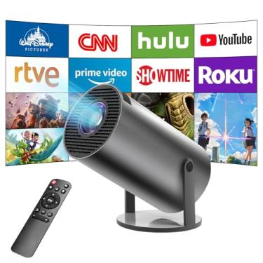 Imagem de Mini projetor, projetor inteligente HY300 Pro, projetor 4K com Wi-Fi 6 e Bluetooth 5, projetor portátil com Android 11, correção automática de Keystone, tela de 180 graus, tela de 130 polegadas