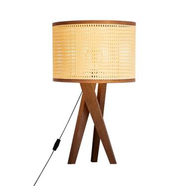 Imagem de Abajur Mesa P Sala Quarto Tripe Bella Madeira Palha Indiana