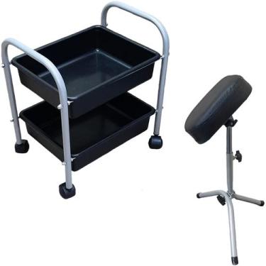 Imagem de Kit Carrinho Auxiliar 2 Bandejas Manicure Apoio De Pé Parapé RENOVAR M