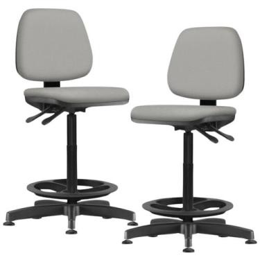 Imagem de Kit 02 Cadeiras Caixa Alta Giratória Estofada Work F02 Crepe Cinza - L