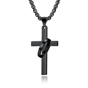 Imagem de Aprila Colar de cruz para homens, aço inoxidável, preto, ouro, prata, crucifixo de Jesus Cristo, joia com pingente, 60 cm, Aço inoxidável, Sem Pedra Preciosa