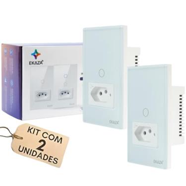 Imagem de EKAZA Kit de 2 Interruptor Inteligente Touch com Tomada 20A Wi-Fi, Branco, Compatível com Google Home e Alexa (20A 1Botão)