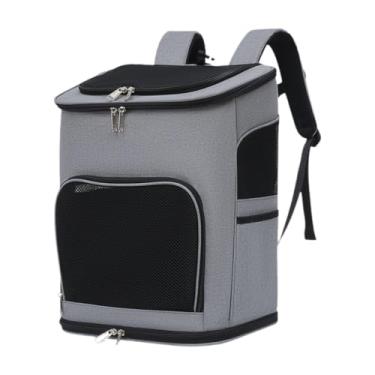 Imagem de Baoblaze Gato mochila transportadora leve pequeno cão mochila fechamento com zíper superior elegante respirável oxford para caminhadas trekking pesca, Cinza