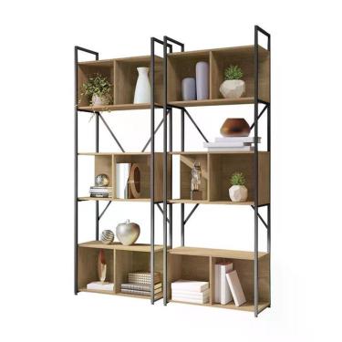 Imagem de Conjunto 02 Estantes Com Nicho Industrial Crome Li014 Freijo Preto Kappesberg Freijo Preto