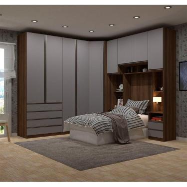 Imagem de Guarda Roupa De Canto Solteiro 8 Gavetas Dourado c/ Cinza Pu