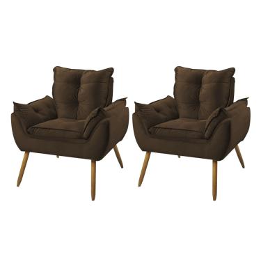 Imagem de Kit 02 Poltronas Decorativa Opala Suede Marrom
