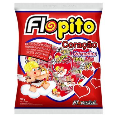 Imagem de Pirulito Flopito Coração Morango Pacote 500g Florestal Para Festas