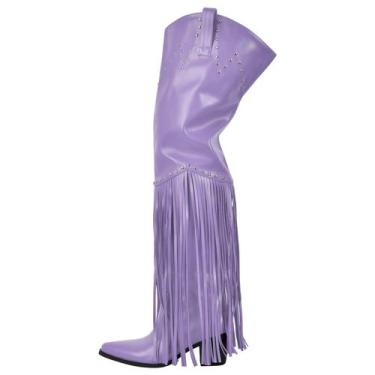 Imagem de Botas de cano alto richealnini femininas roxas tamanho 12
