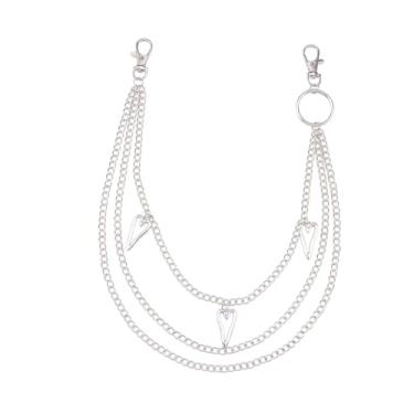 Imagem de Calça jeans punk em camadas com pingente de coração vazado para mulheres e homens, prata, hip hop, bolso gótico, calça, cadeado, amor, borla, carteira, cinto, corrente, chaveiros, corpo, moda