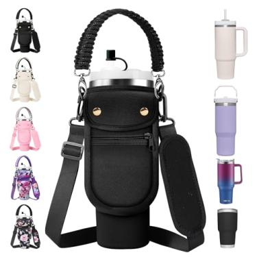 Imagem de AceTreker Bolsa Para Copo Stanley De 40/30 Oz Com Alça Paracord, Suporte Viagem Aço Inoxidável Neoprene 2 Bolsos, Metal Caneca Café Capa Canudo Caminhada, Direção, Academia - Preta