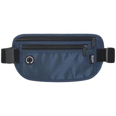 Imagem de Cinto de dinheiro fino com bloqueio de RFID para viagens – Carteira antifurto oculta para passaporte com bolsa segura para dinheiro, cartões de crédito e telefone, Azul marinho, Carteiras de viagem