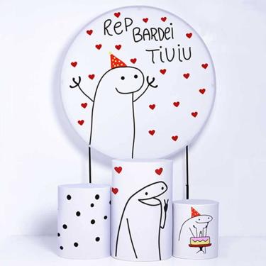 Imagem de Kit Painel de Festa Redondo de 1,50m e Trio de Cilindros Bento Flork - Fera Print