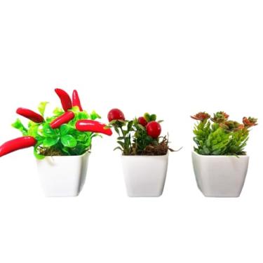 Imagem de Kit Com 3 Mini Vaso suculentas Artificiais plantinhas Artificiais(KIT COM PIMENTA VASO QUADRADO)